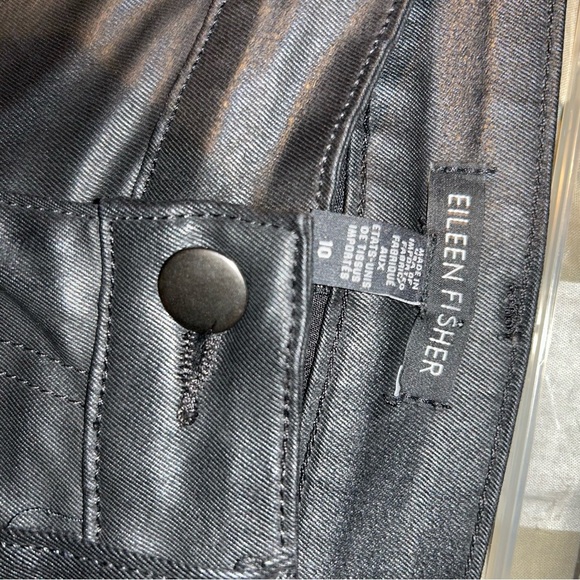 Eileen Fisher Black Wax Coated Organic Skinny Pants size 10 - Picture 2 of 4
